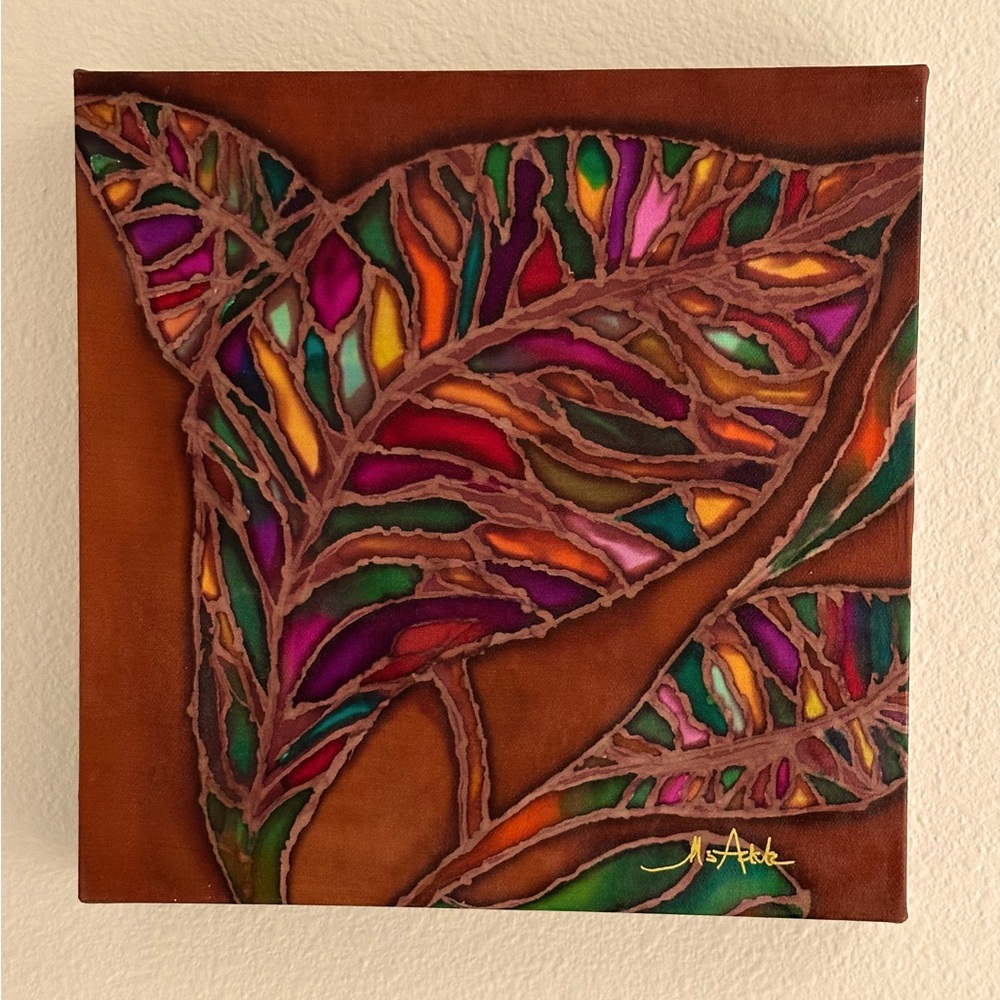 Silk Art “Tropical Fantasy “ original 12x12 - silk wrapped on canvas